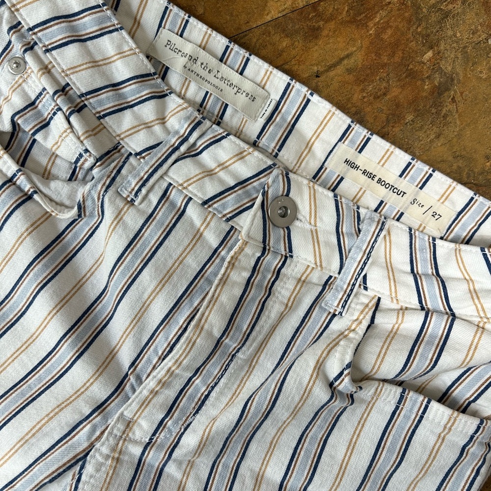 Pilcro and the Letterpress for Anthropologie Cropped Blue and Tan Striped Jeans - Picture 3 of 8